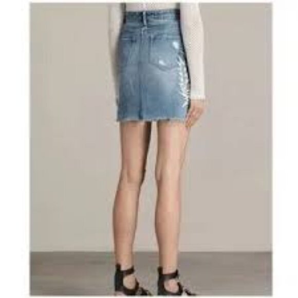 All Saints Philly Denim Embroidered Mini Skirt size 6 - Picture 2 of 9